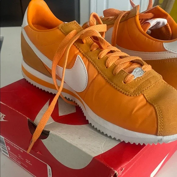 Nike Bright Orange and White Cortez Shoes - Picture 2 of 8